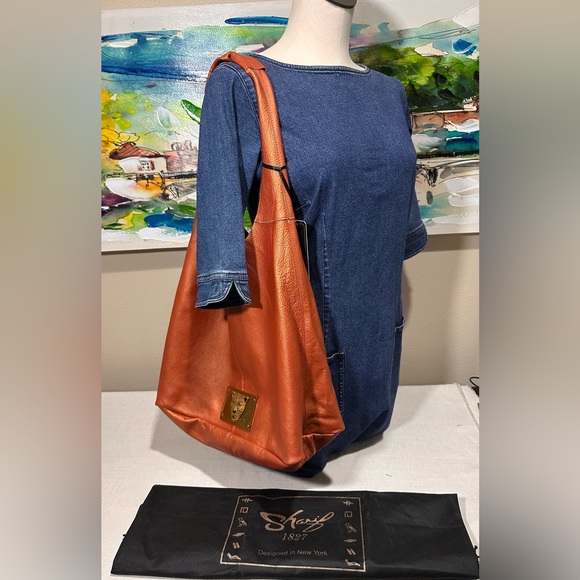 Sharif Legacy Pearlized Slouchy Orange Leather Hobo Bag 3 piece. NWT!!! - Picture 9 of 9